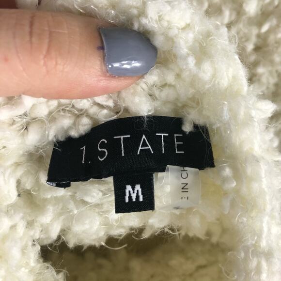 1. STATE Antique White Fuzzy Mock Neck Sweater Med - Picture 5 of 5